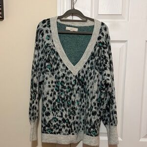 LOFT V-Neck Sweater with Gray and Teal Accents
